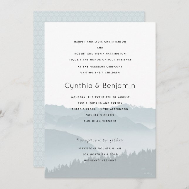 Misty Mountain Parents Inviting Wedding Invitation (Front/Back)
