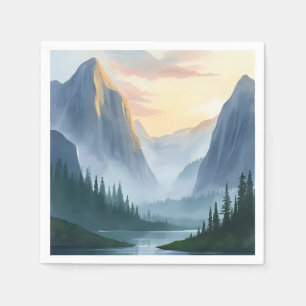 Misty Mountain Range Nature Watercolor Painting Napkin