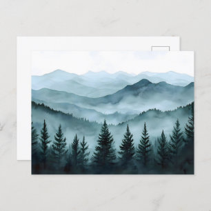 Misty Mountain Range Watercolor Postcard