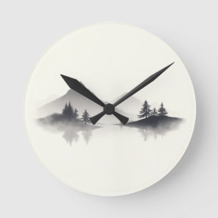 "Misty Mountain Reflections" Round Clock