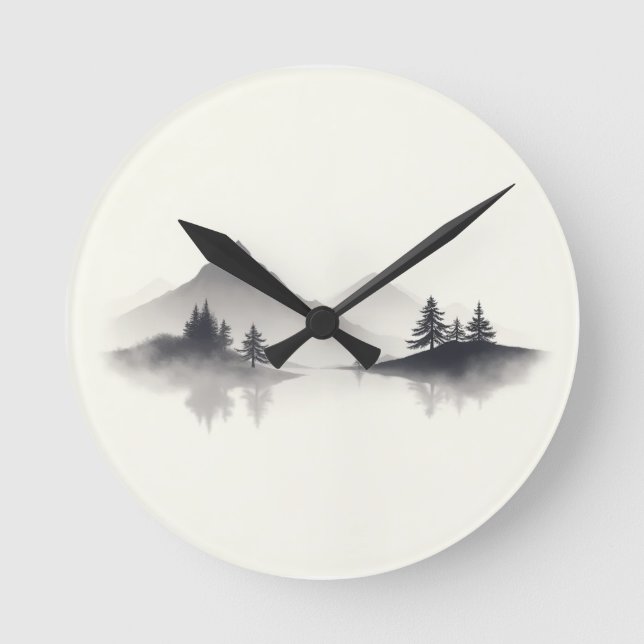  "Misty Mountain Reflections" Round Clock (Front)