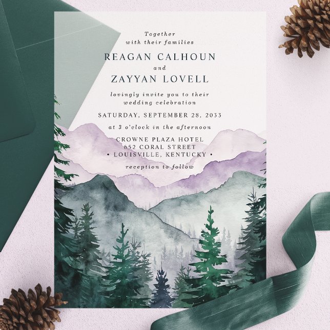 Misty Mountain Romance Watercolor Wedding Vellum Invitations (Creator Uploaded)