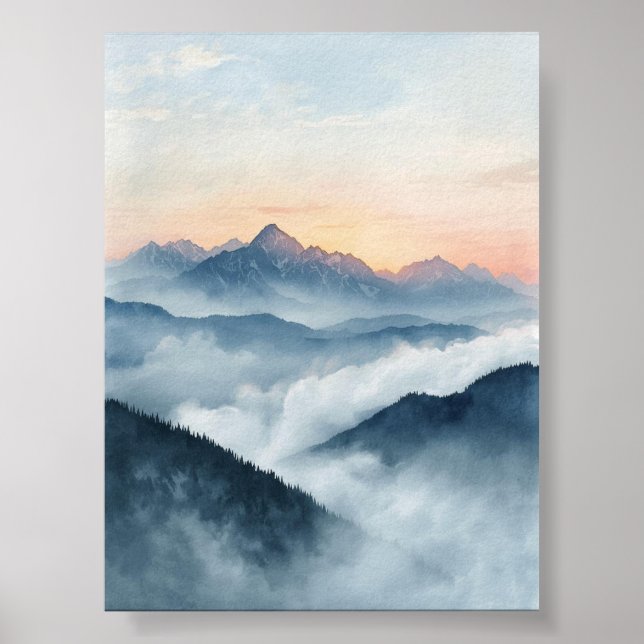 Misty Mountain Sunrise Watercolor Poster (Front)