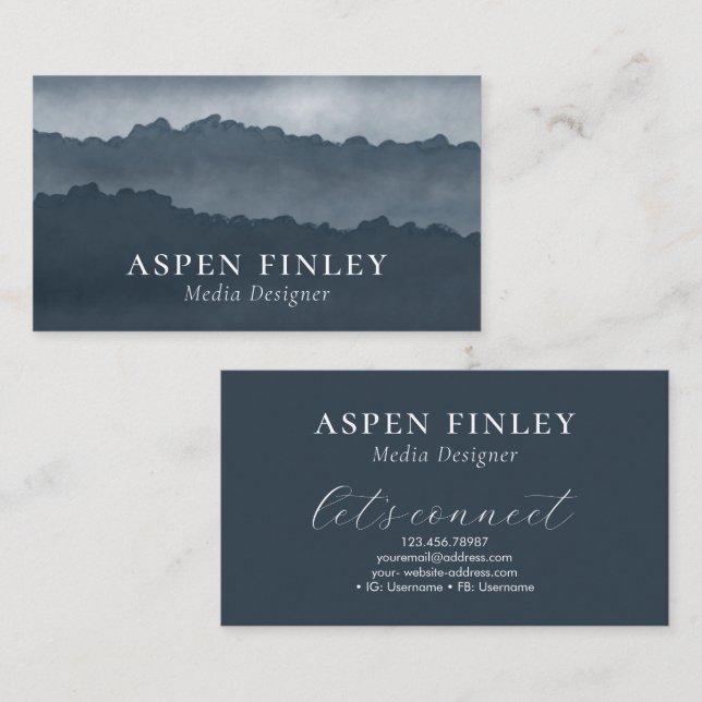 Misty Mountain Watercolor Blue-Grey Business Card  (Front/Back)