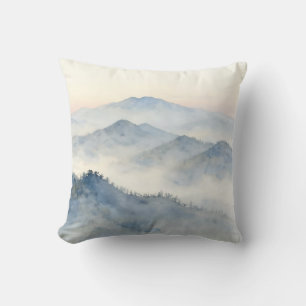 Misty Mountain Watercolor Landscape Cushion