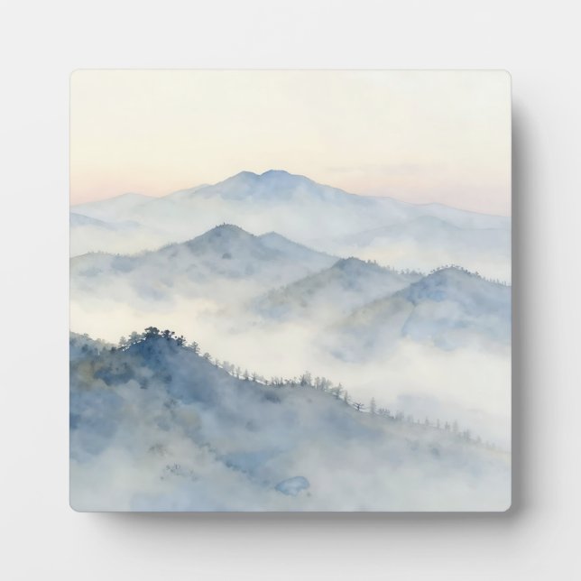 Misty Mountain Watercolor Landscape Plaque (Front)