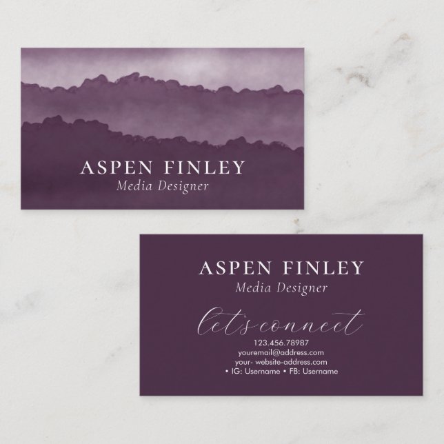 Misty Mountain Watercolor Purple Business Card  (Front/Back)
