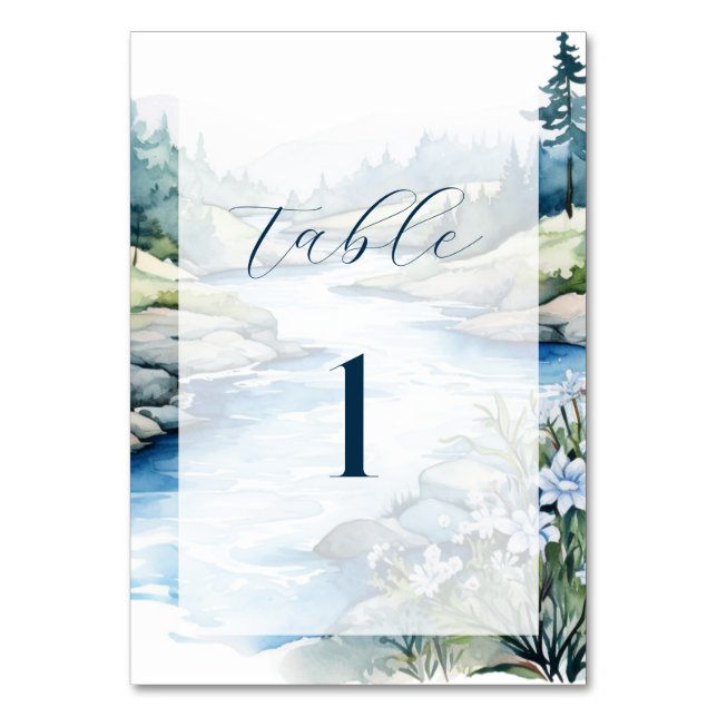 Misty Mountain Wedding Table Number (Front)