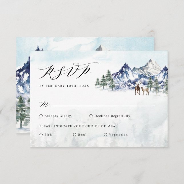 Misty Mountain Winter Forest Wedding RSVP Card (Front/Back)
