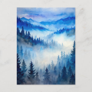 Misty Mountains Moonlight Peaceful Forest Pines Postcard