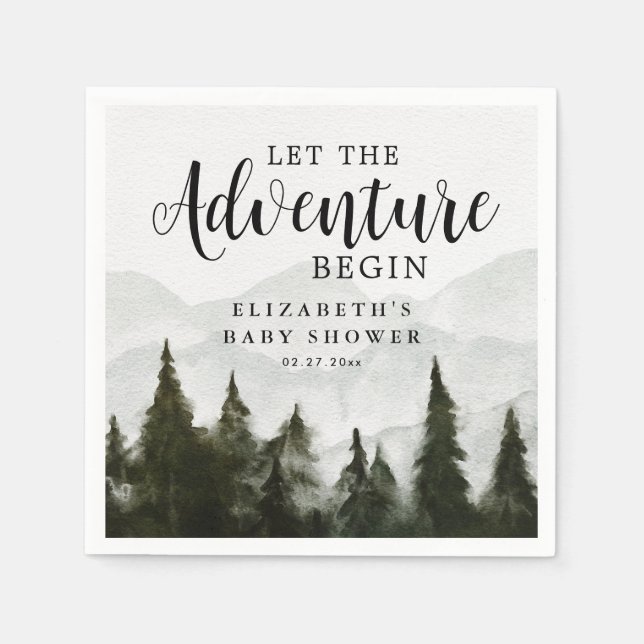 Misty Mountains Pine Forest Adventure Baby Shower Napkin (Front)