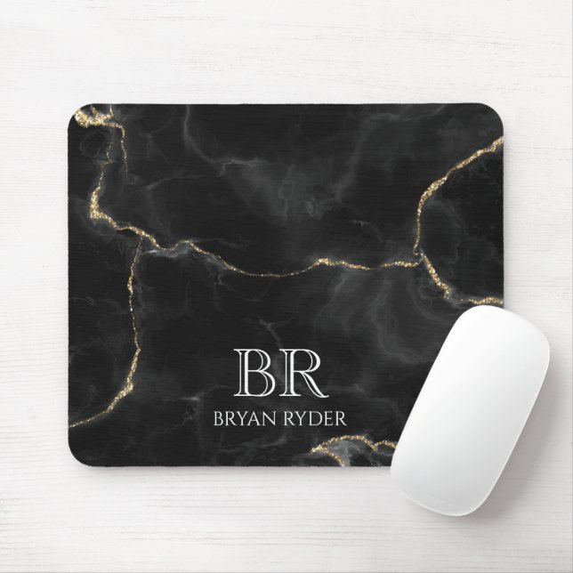 Misty Night Gold Glitter Marble Customisable Mouse Pad (With Mouse)