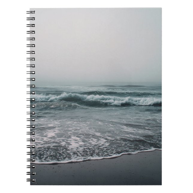 Misty Ocean Waves Beach Notebook (Front)