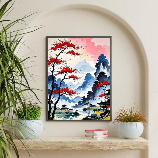 Misty Peaks - Japanese Ink Watercolor Art Poster (Creator Uploaded)