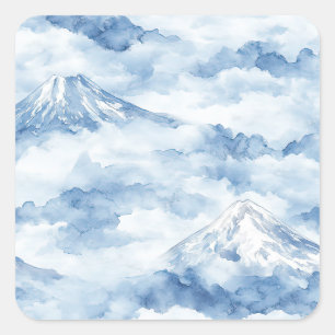 Misty Peaks – Watercolor Mountain Landscape (10) Square Sticker
