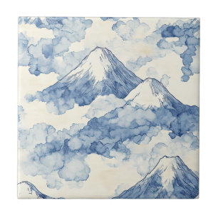 Misty Peaks – Watercolor Mountain Landscape (3) Ceramic Tile