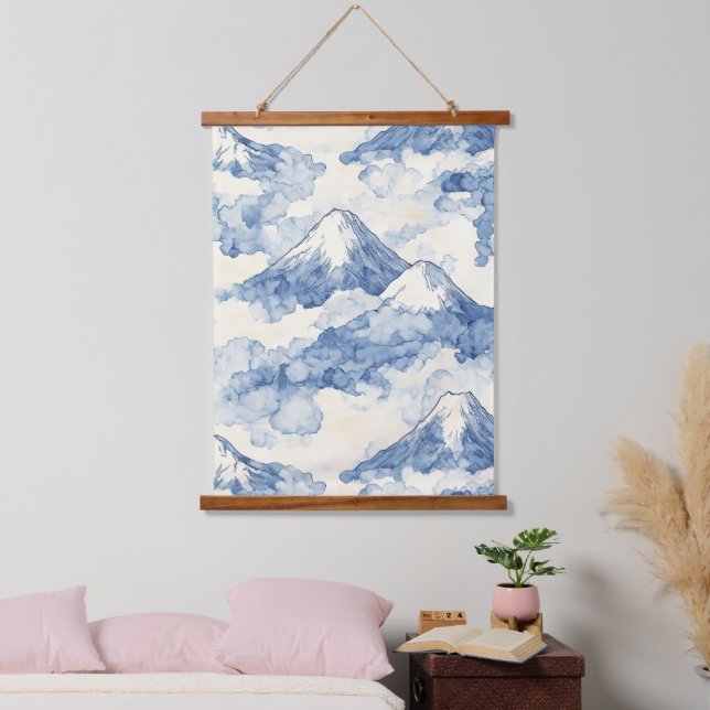 Misty Peaks – Watercolor Mountain Landscape (3) Hanging Tapestry (Bedroom)