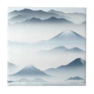 Misty Peaks – Watercolor Mountain Landscape (4) Ceramic Tile