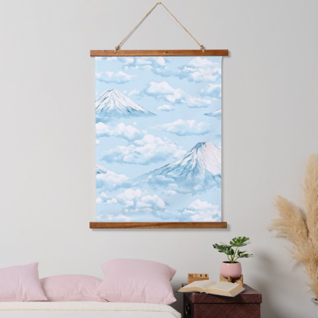 Misty Peaks – Watercolor Mountain Landscape (6) Hanging Tapestry (Bedroom)
