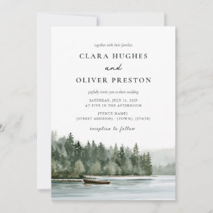 Misty Pine Forest Lake Pacific Northwest Wedding Invitation