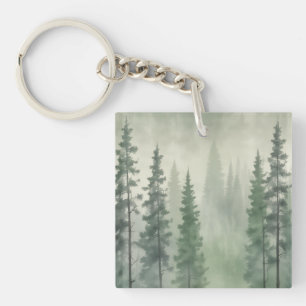 Misty Pine Forest Serenity Key Ring
