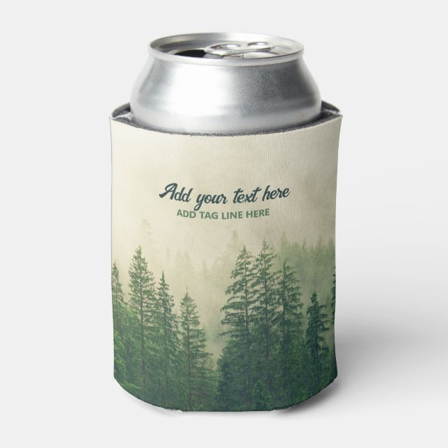 Misty Pine Forest Trees Custom Keepsake Can Cooler (Can Front)