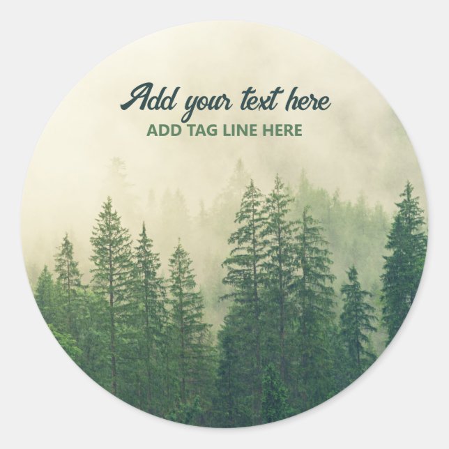 Misty Pine Forest Trees Custom Keepsake Classic Round Sticker (Front)