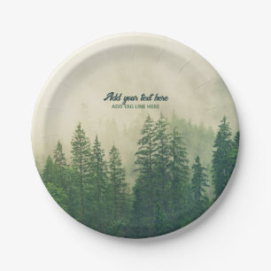 Misty Pine Forest Trees Custom Keepsake Paper Plate