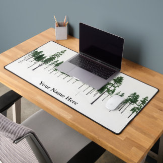 Misty Pine Forest Waldeinsamkeit Large Desk Mat