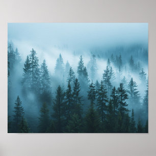 Misty Pine Forest Wall Art Print Foggy Evergreen