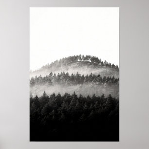 Misty Pine Ridge Black and White Forest Poster