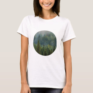 Misty pine trees forest landscape T-Shirt