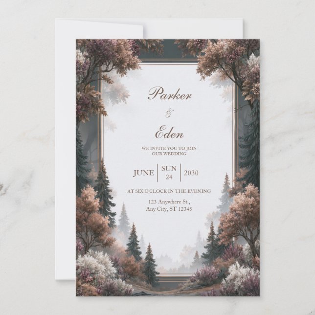 Misty Pine Woodland Wedding Invitation (Front)