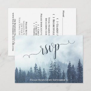 Misty Pines Rustic Blue Forest Outdoor Wedding RSVP Card