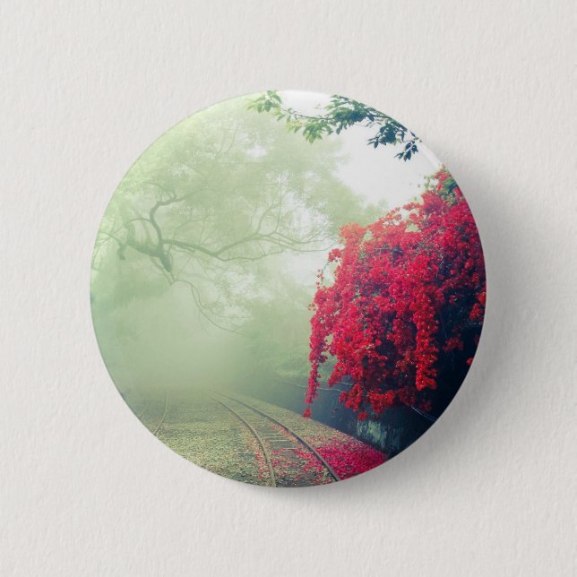 Misty Railroad Tracks Scenic Photo 6 Cm Round Badge (Front)