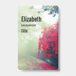 Misty Railroad Tracks Scenic Photo ID Badge