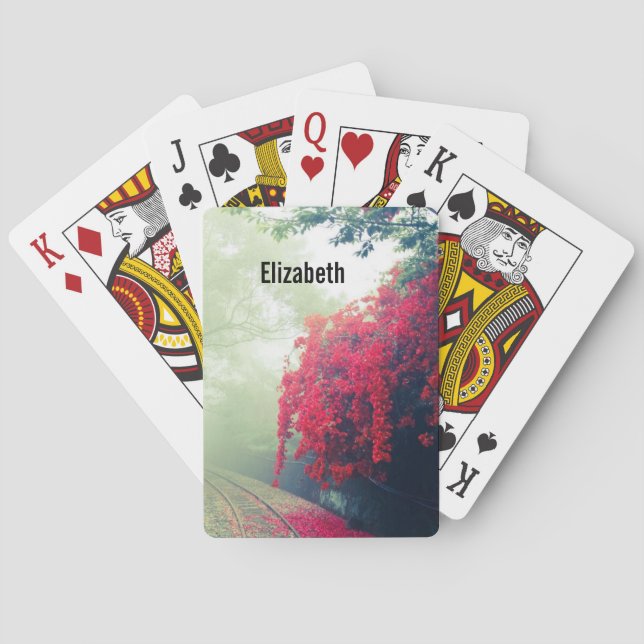 Misty Railroad Tracks Scenic Photo Playing Cards (Back)