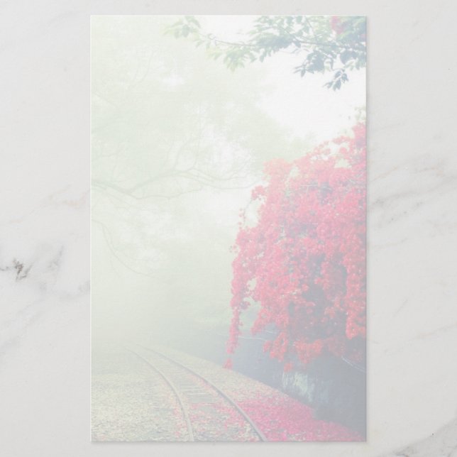 Misty Railroad Tracks Scenic Photo Stationery (Front)