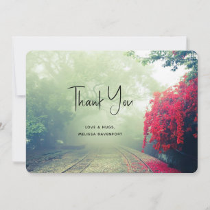 Misty Railroad Tracks Scenic Photo Thank You Card
