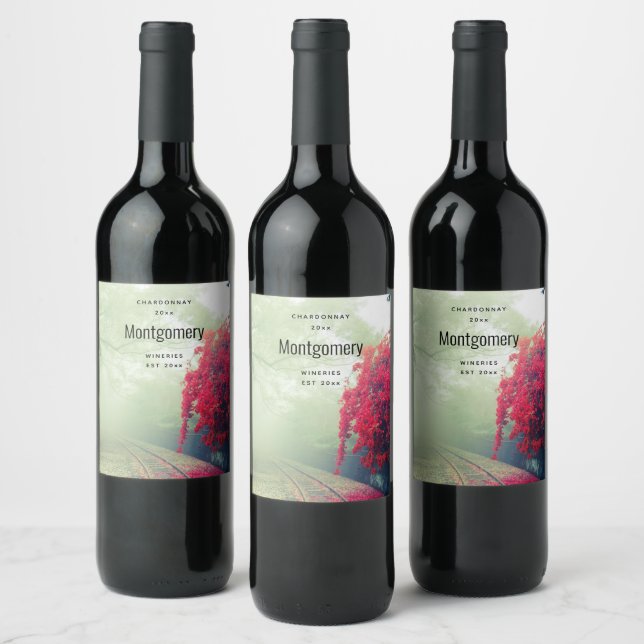 Misty Railroad Tracks Scenic Photo Wine Making Wine Label (Bottles)