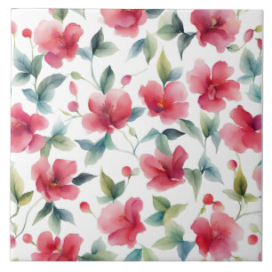 Misty Red Floral Pattern Ceramic Tile