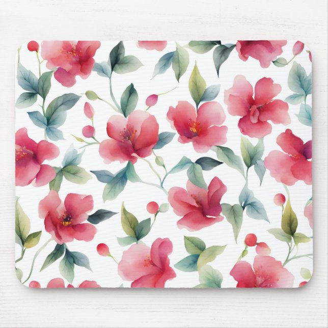 Misty Red Floral Pattern Mouse Pad (Front)