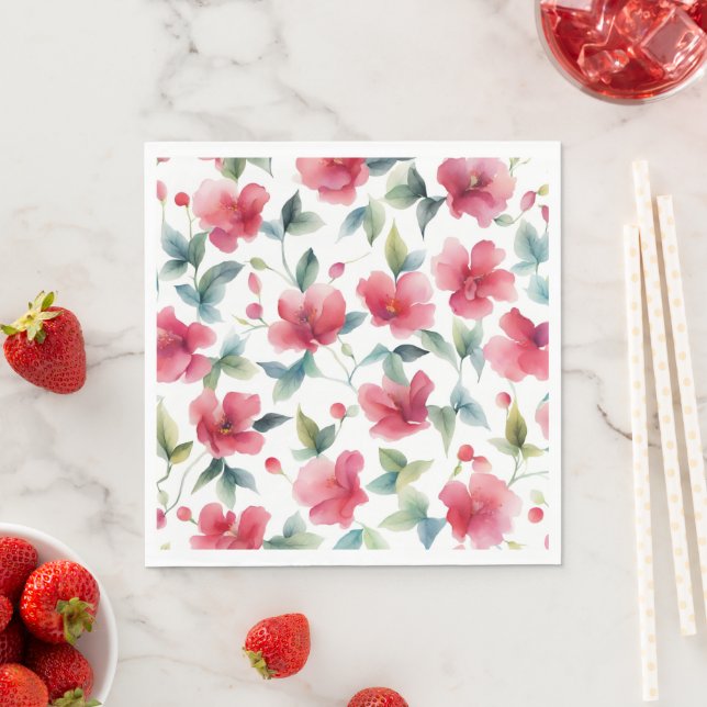 Misty Red Floral Pattern Napkin (Insitu)