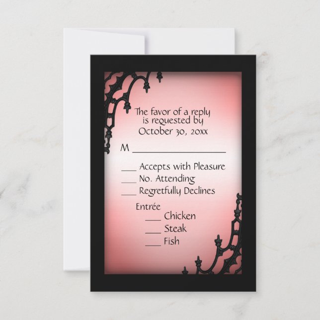 Misty Red Gothic RSVP with Menu Choice (Front)