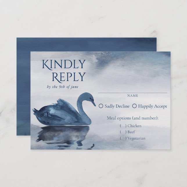 Misty Reflections | Blue Swan Reception Entree RSVP Card (Front/Back)