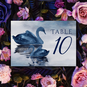 Misty Reflections Dusty Blue Lake Swan Reception Table Number