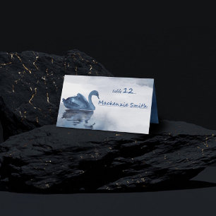 Misty Reflections Dusty Blue Swan Lake Reception Place Card