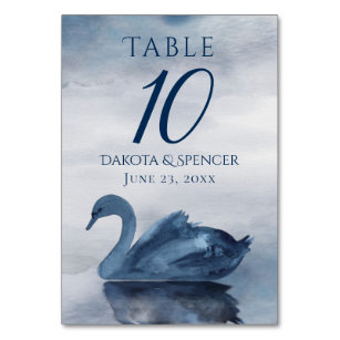 Misty Reflections   Dusty Blue Swan Lake Reception Table Number