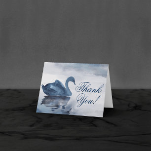Misty Reflections   Dusty Blue Swan Lake Wedding Thank You Card
