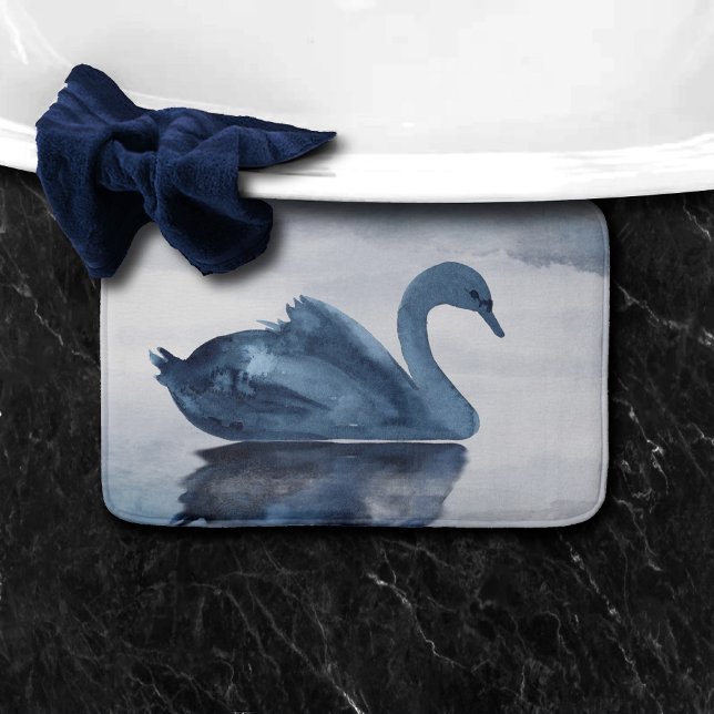 Misty Reflections | Moody Dusty Blue Swan on Lake Bath Mat (Creator Uploaded)